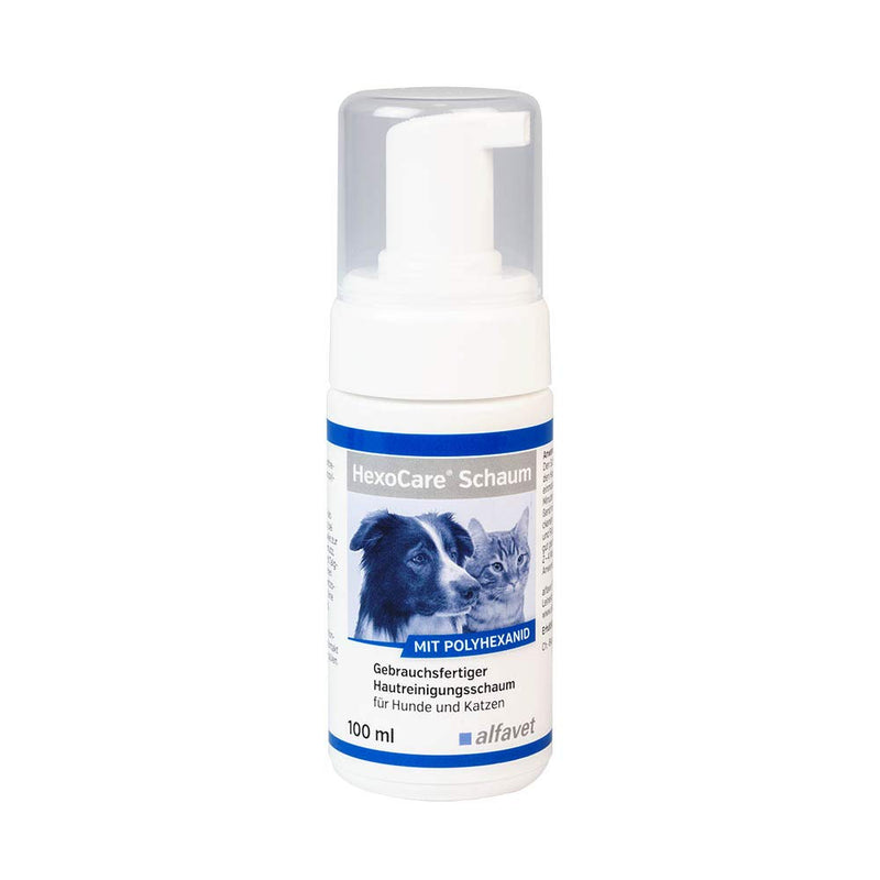 Alfavet HexoCare Foam, Skin Cleansing Foam for Dogs and Cats, Ready to Use with Polyhexanide, 100 ml Pump Bottle 100 ml (Pack of 1) - BeesActive Australia