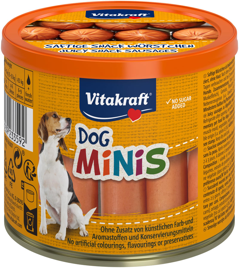 Vitakraft Dog Minis, grain-free dog treats, sausages, reward for in between meals, with poultry, reduced spice, in a resealable container, without added sugar (1x 120g) sausages 12 pieces - BeesActive Australia