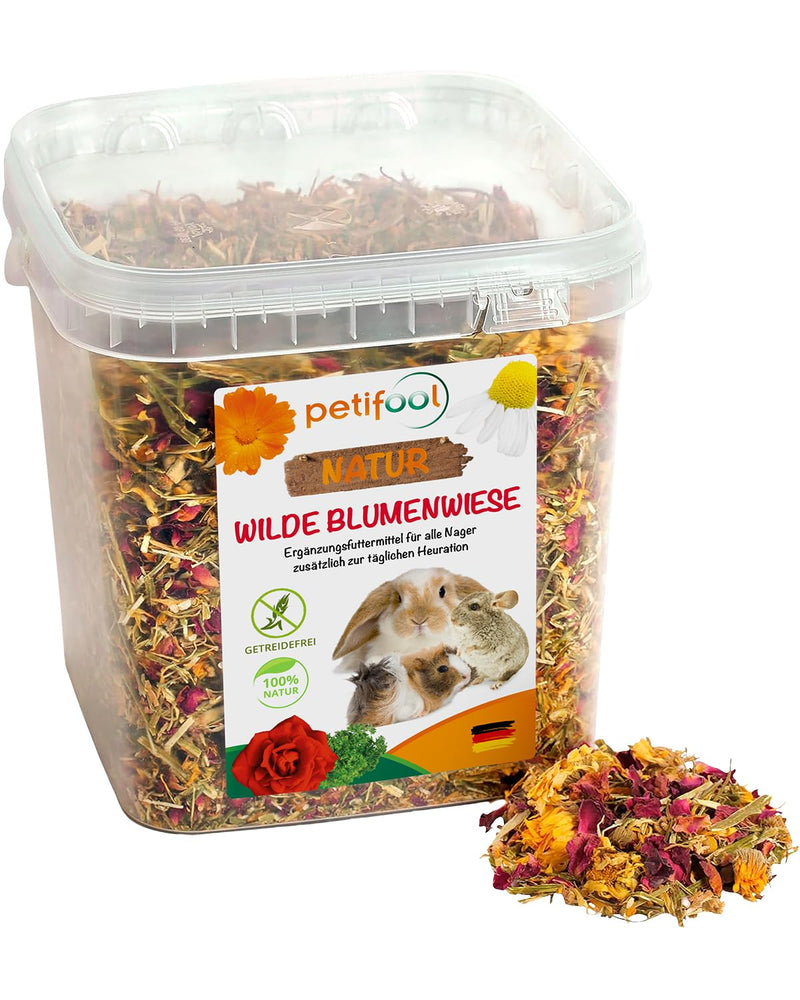petifool Wild Flower Meadow 600g - supplementary food for rodents - for rabbits, guinea pigs, hamsters, chinchillas & more - without artificial additives - 100% natural - species-appropriate food single - BeesActive Australia