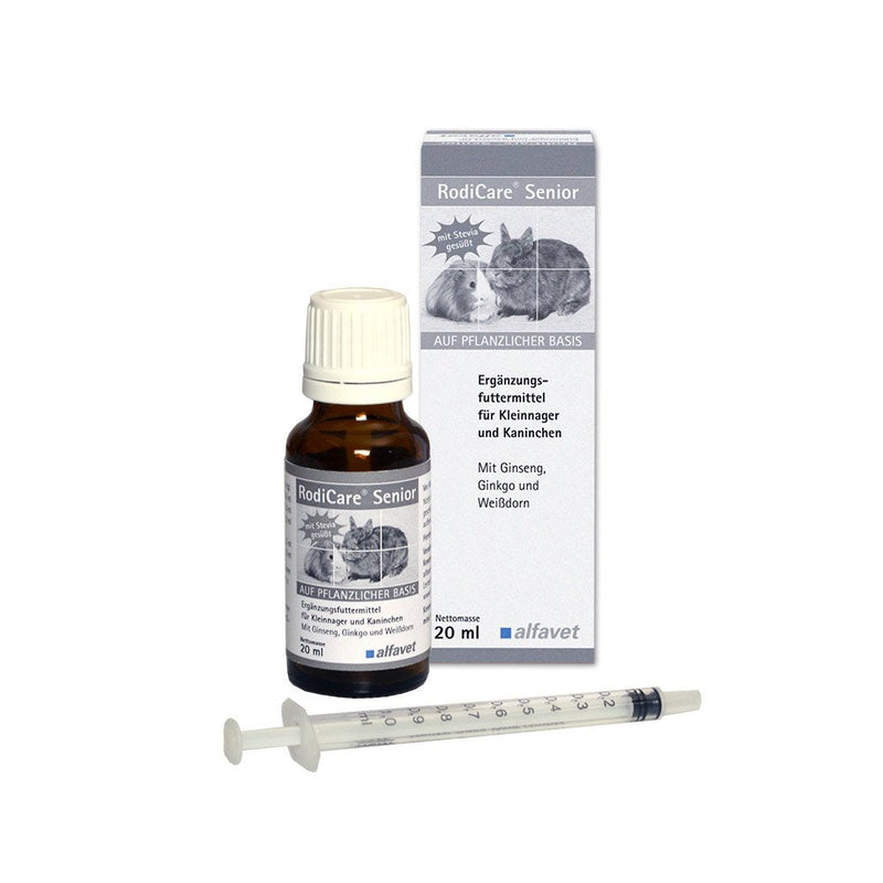 alfavet Rodicare Senior, supplementary feed for older rabbits, guinea pigs and small rodents, with ginseng, ginkgo, hawthorn, without sugar, tonic with dosing syringe, 20 ml single - BeesActive Australia