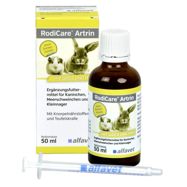 Alfavet RodiCare Artrin, supplementary feed for rabbits, guinea pigs and small rodents with cartilage nutrients and devil's claw, dosing syringe, 50 ml glass bottle - BeesActive Australia