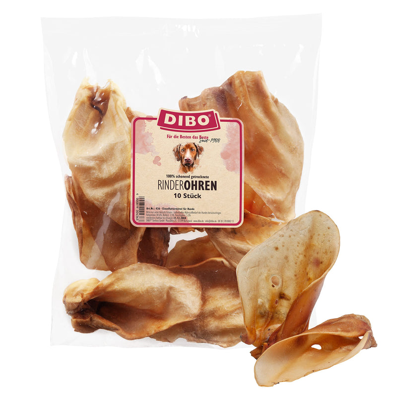 DIBO beef ears, bag of 10, the small natural chew snack or treat for in between, dog food, quality chewing item without chemicals, 1 piece (pack of 10) - BeesActive Australia