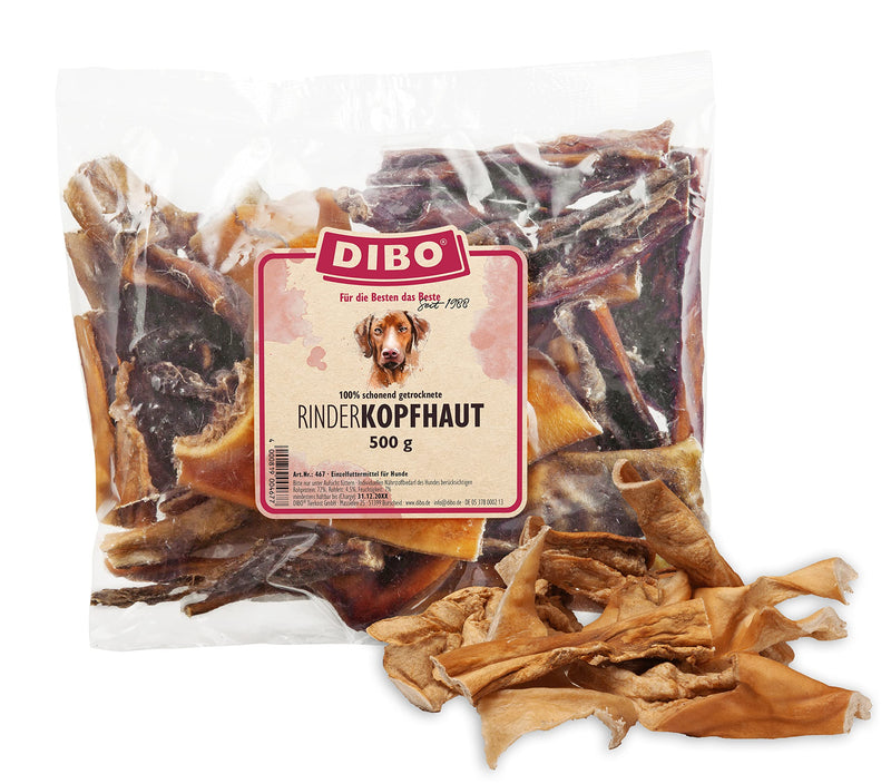 DIBO beef scalp, 500g bag, natural chew snack or treat for in between meals, dog food, quality chewing item without chemicals, 500g bag - BeesActive Australia
