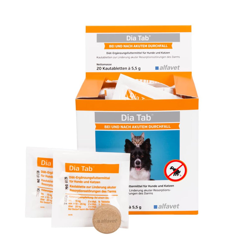 alfavet Dia Tab, travel first-aid kit, 20 x 5.5g, dietary supplement for dogs and cats, chewable tablet against diarrhea, vomiting, in a practical container - BeesActive Australia