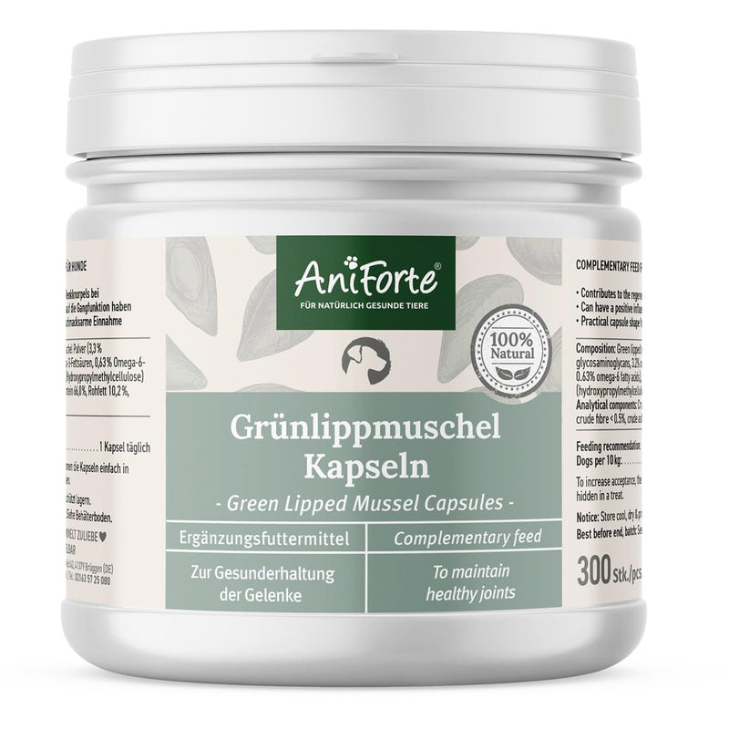 AniForte green-lipped mussel capsules for dogs, pack of 300 - green-lipped mussel dog, joint tablets with green-lipped mussel powder in full-fat quality 10.2%, for joints and agility - BeesActive Australia