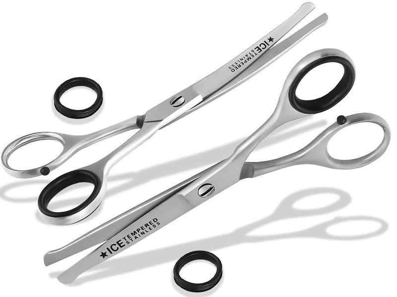 Straight + curved dog hair scissors, fur scissors 14.5 cm with rounded ends and MICRO TOOTHING 2-piece set made of stainless steel - BeesActive Australia
