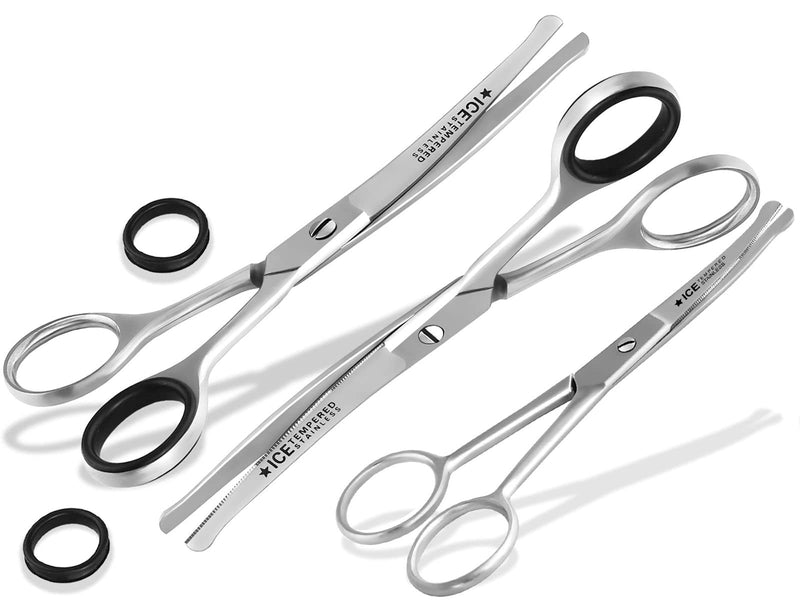 Combination set of curved fur scissors, paw scissors, dog hair scissors, 3 pieces, 11.5 cm - 14.5 cm, 16 cm made of stainless steel - BeesActive Australia