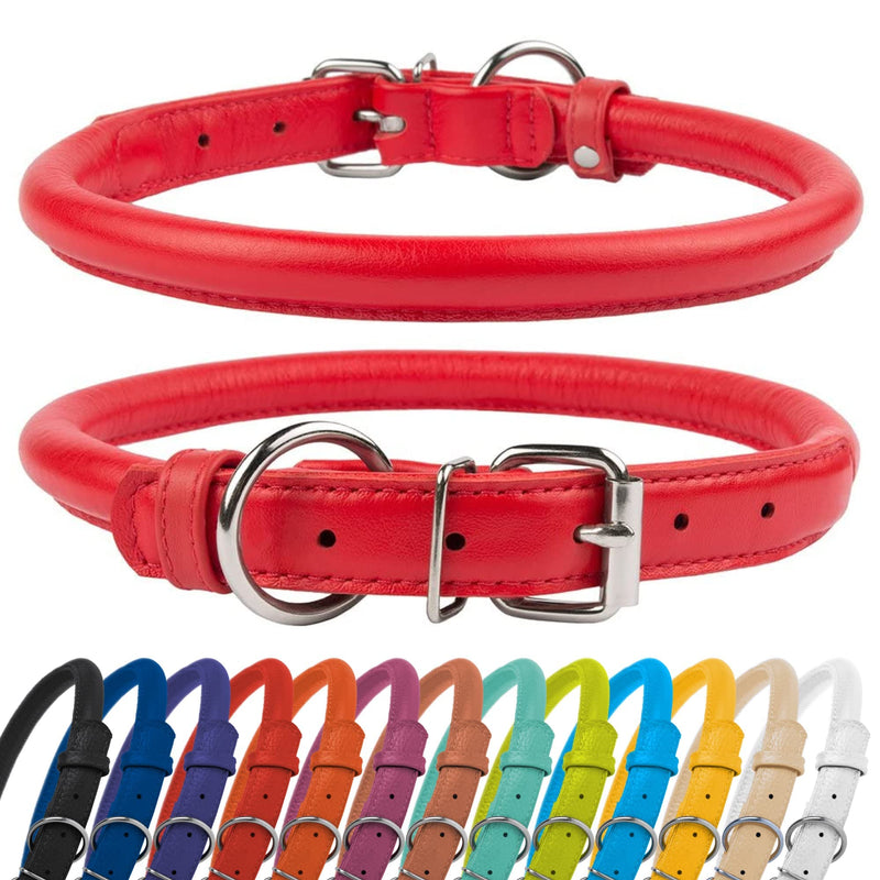 CollarDirect Round Leather Dog Collar Soft Padded Rolled Handmade Genuine Leather Collar for Dog Puppy Cat Small Large Black Pink Red Purple Blue 15-18 cm - BeesActive Australia