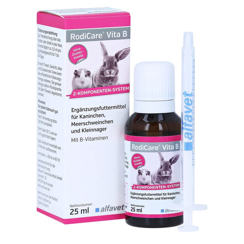 Alfavet RodiCare Vita B, B vitamins supplementary feed for rabbits, guinea pigs and small rodents, 25ml with single dosing syringe - BeesActive Australia