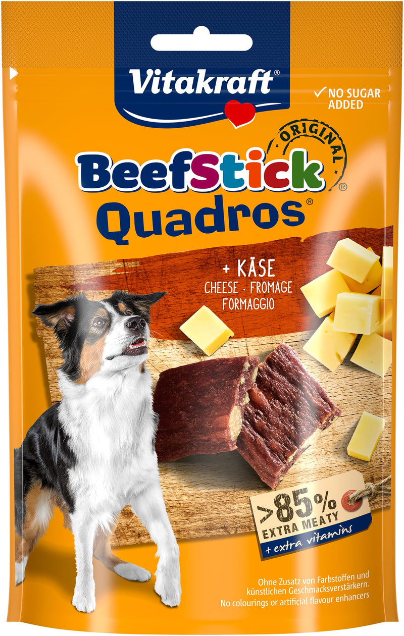 Vitakraft Beef Stick Quadros, dog treats grain-free, extra meaty, with cheese, to reward and pamper, without added sugar (1x 70g) 70 g (pack of 1) - BeesActive Australia