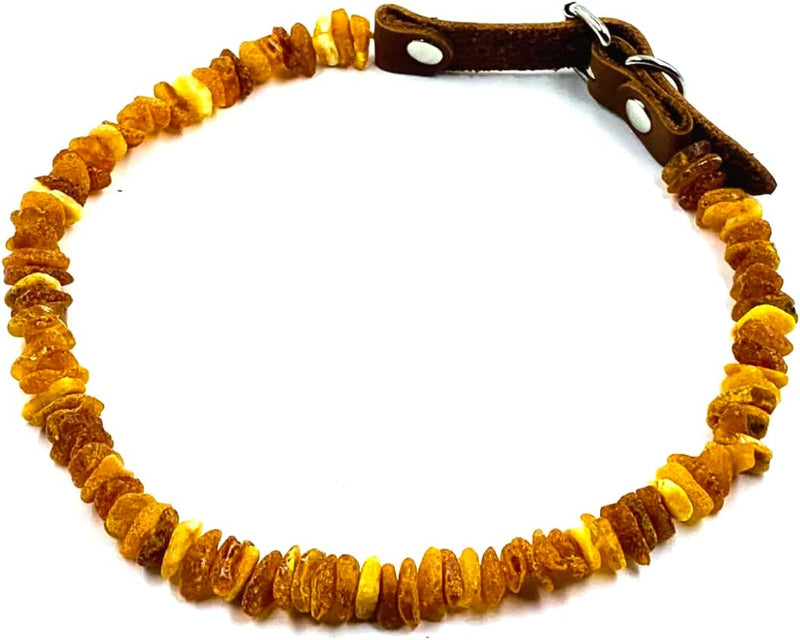 Amber necklace for dogs and cats with leather clasp made of raw Baltic amber / Elegance tick collar / flea collar / amber against ticks / tick and flea protection collar / tick protection dog / vermin collar 30-35 - BeesActive Australia