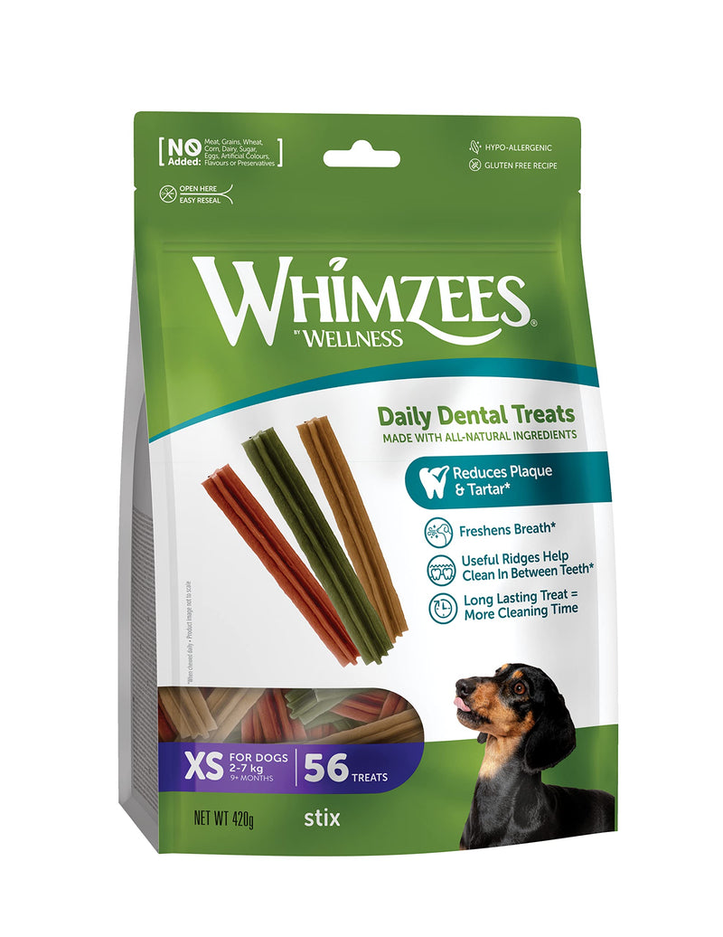 WHIMZEES By Wellness Stix, chewing sticks for very small dogs, dog snack for dental care, size XS, 56 pieces, no added sugar, grain-free, natural, low fat 56 pieces (pack of 1) - BeesActive Australia