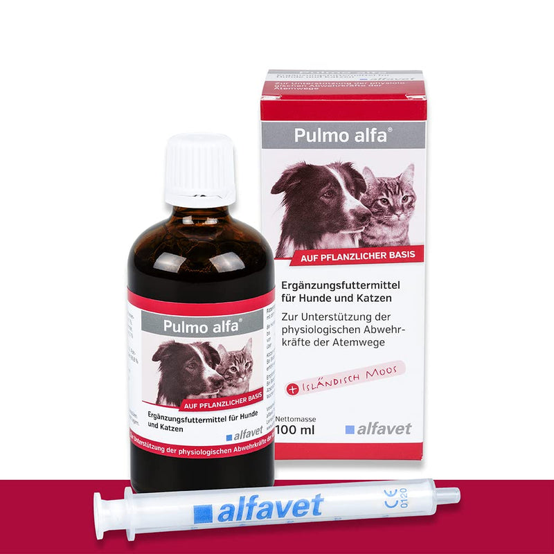 Alfavet Pulmo alfa, juice to support the respiratory tract of dogs and cats, supplementary food, 100ml with 100ml dosing syringe - BeesActive Australia