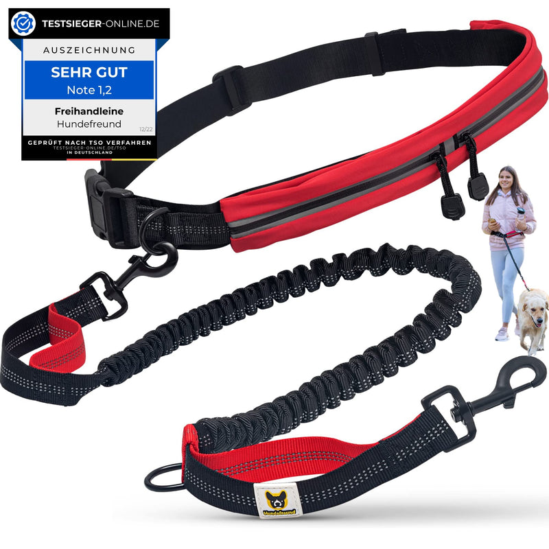Dog friend jogging leash with waist belt red | Running leash, elastic, shock-absorbing, reflective for medium and large dogs up to 70 kg Free your hands for jogging, running, cycling, hiking - BeesActive Australia