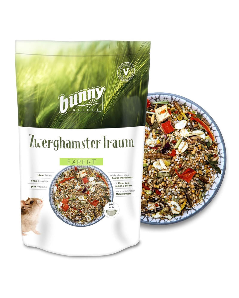 bunnyNature Dwarf Hamster Dream Expert - complete food for dwarf hamsters - food mix with vitamins, power ingredients & mealworms - 500g - BeesActive Australia
