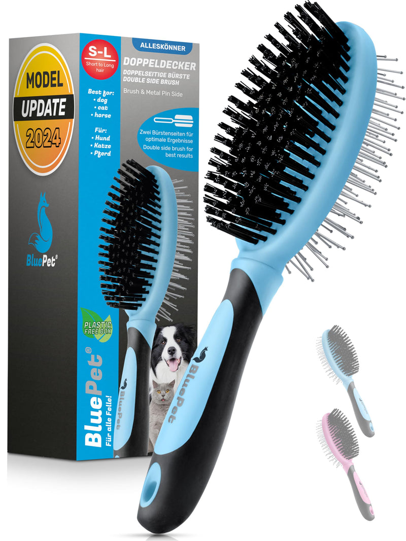 BluePet "DoppelDecker" 2-in-1 dog brush for long hair and short hair - also for puppies and cats - smoothing, detangling, brushing out - all-round talent for daily grooming blue - BeesActive Australia
