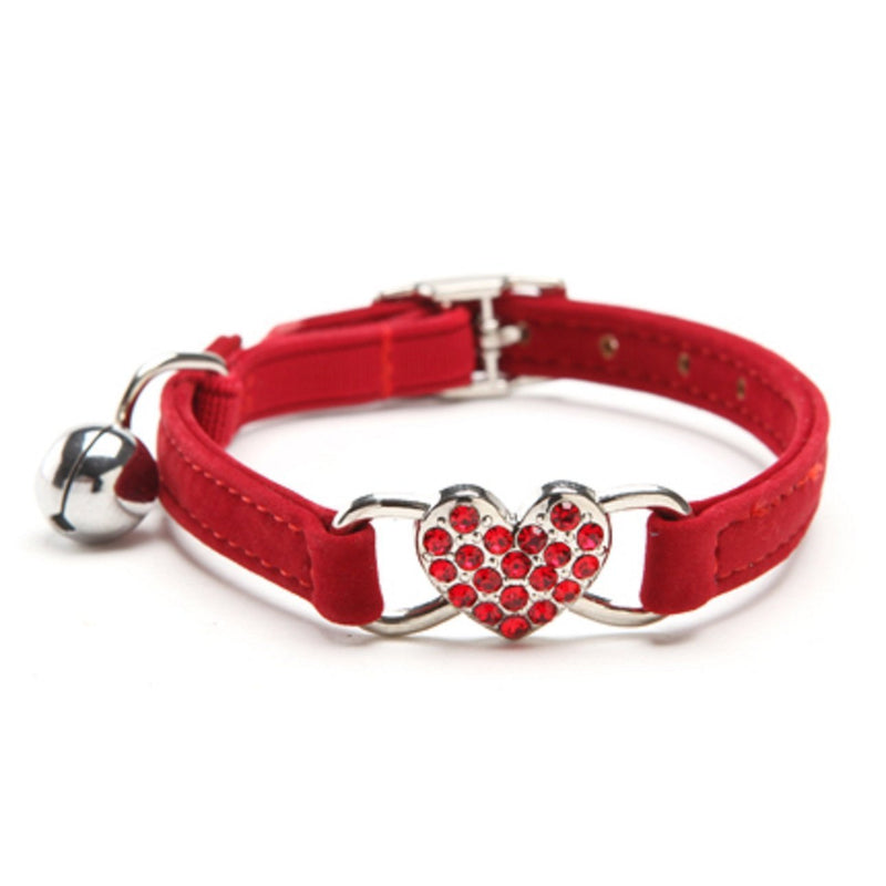 CHUKCHI Adjustable Cat Collar with Bell and Heart Pendant with Crystal Stones Soft Velvet Fabric Safe Collar 8-11 Inch - BeesActive Australia