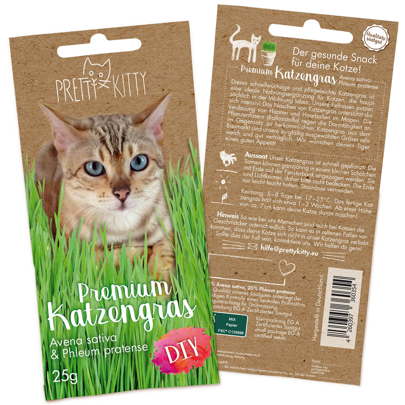 PRETTY KITTY cat grass seeds: 1 bag of 25g cat grass seeds for 10 pots of finished cat grass - natural cat treats - plant seeds - grass seeds - seeds for cat grass - cat grass 25 g (pack of 1) - BeesActive Australia