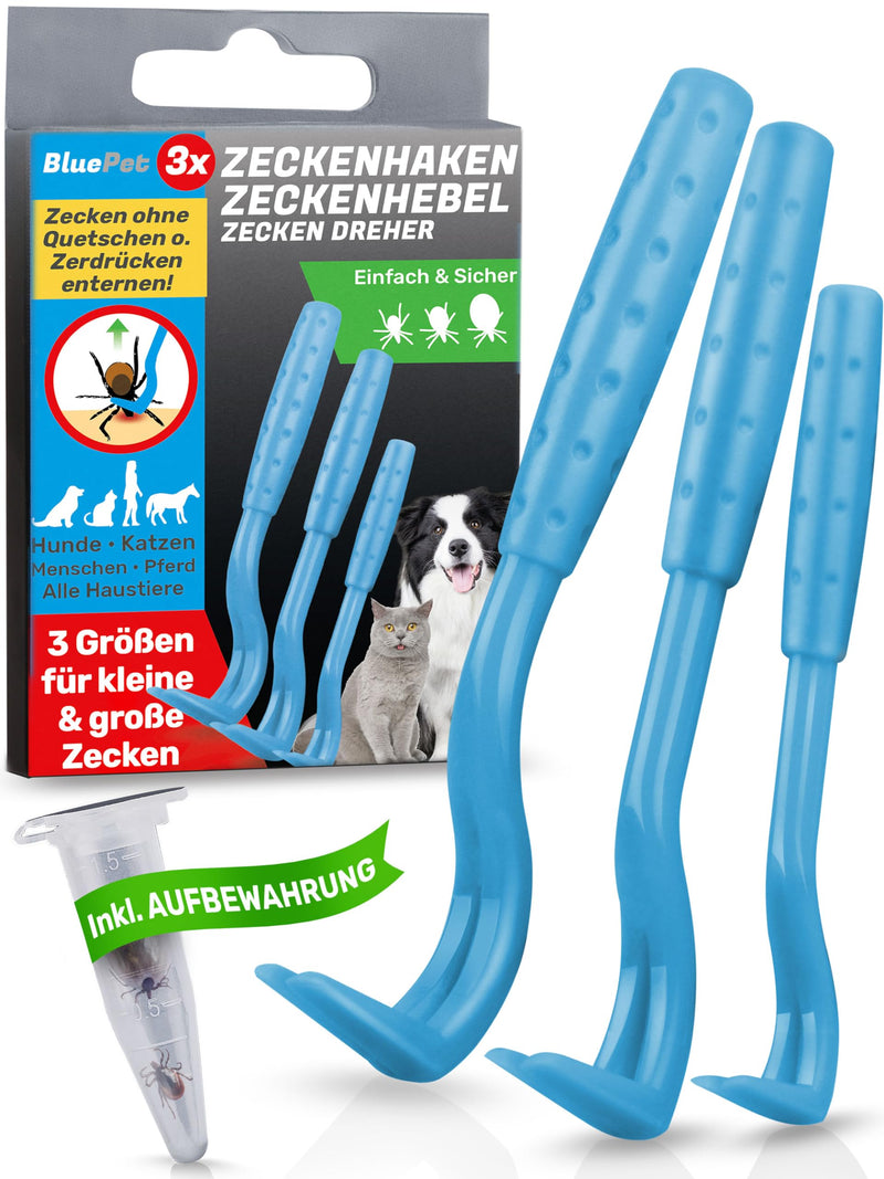 BluePet set of 3 tick hooks for dogs, cats, horses and humans - tick lever as a proven tick remover for tick tweezers I alternative to tick tweezers, tick twister, tick protection and tick treatment BESTSELLER 3x set blue - BeesActive Australia