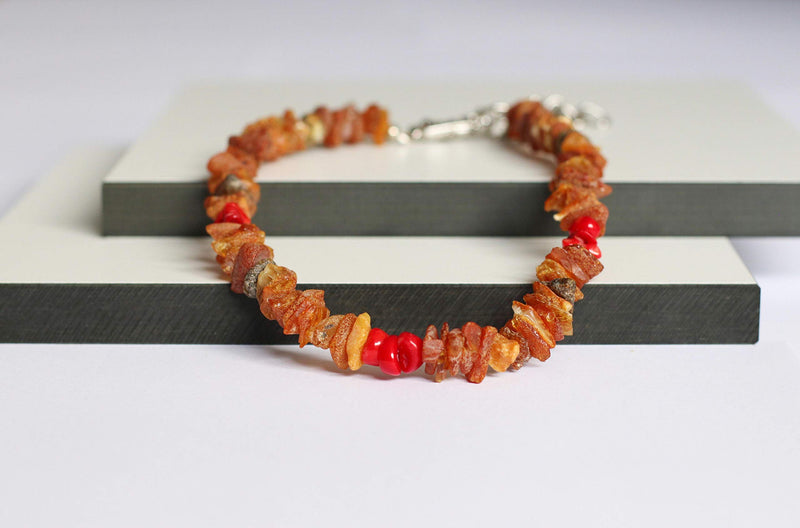 amber-us Amber necklace for dogs made of raw Baltic amber decorated with red coral | Tick collar | Amber against ticks | Tick and flea protection collar (55-60 cm) - BeesActive Australia