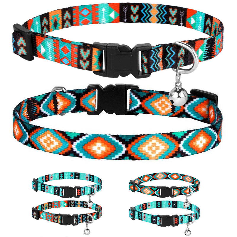 CollarDirect Cat Collar Breakaway Set of 2 Tribal Pattern Aztec Pet Safety Adjustable Kitten Collar with Bell (Tribal + Aztec) Tribal + Aztec - BeesActive Australia