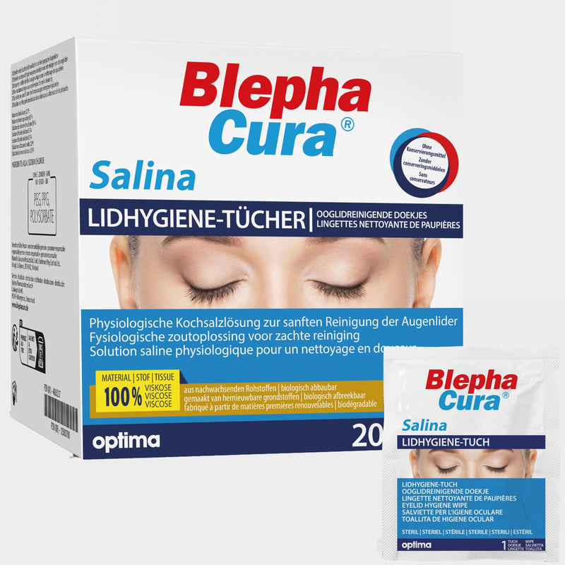 BlephaCura Salina 20x wipes for eye cleaning and eyelid hygiene, 100% viscose, sterile moistened disposable wipes, eye cleaning pads for eye care - BeesActive Australia
