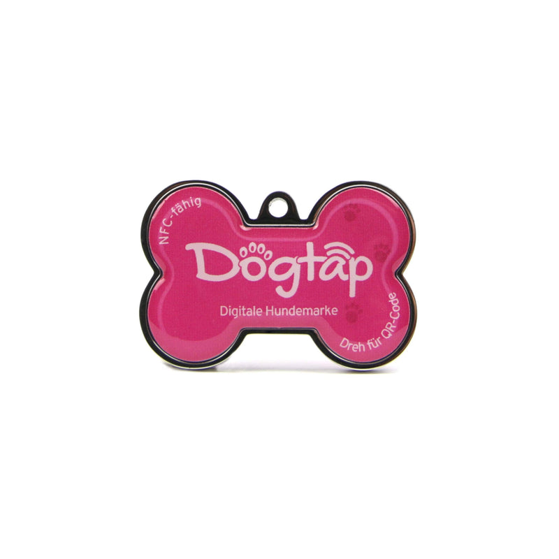 Dogtap Solid, digital dog tag bone, with NFC chip and QR code for contact details and profile, PVC, metal, waterproof, robust, 41.6 x 28.5 x 4.6 mm pink - BeesActive Australia