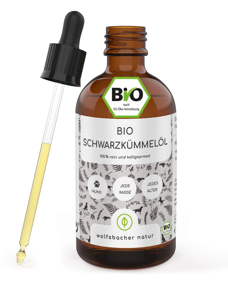 Organic black cumin oil for dogs 100ml - cold pressed 100% organic farming, in glass bottle with glass pipette - pure Egyptian black cumin oil (Nigell Sativa) DE-ÖKO-060 - BeesActive Australia