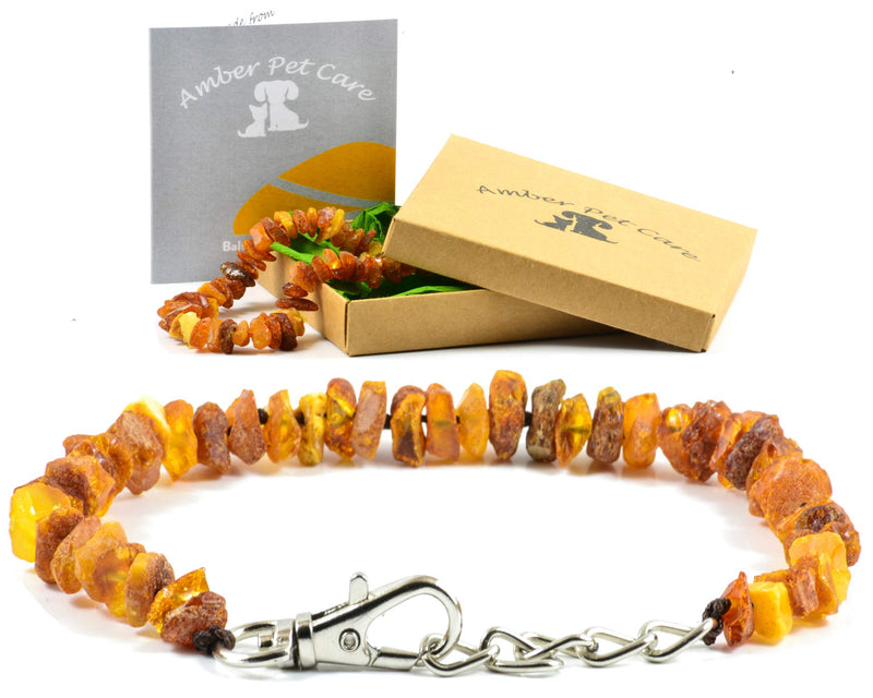 Amber necklace for dogs and cats with leather clasp made of raw Baltic amber (25-30) 25-30 - BeesActive Australia