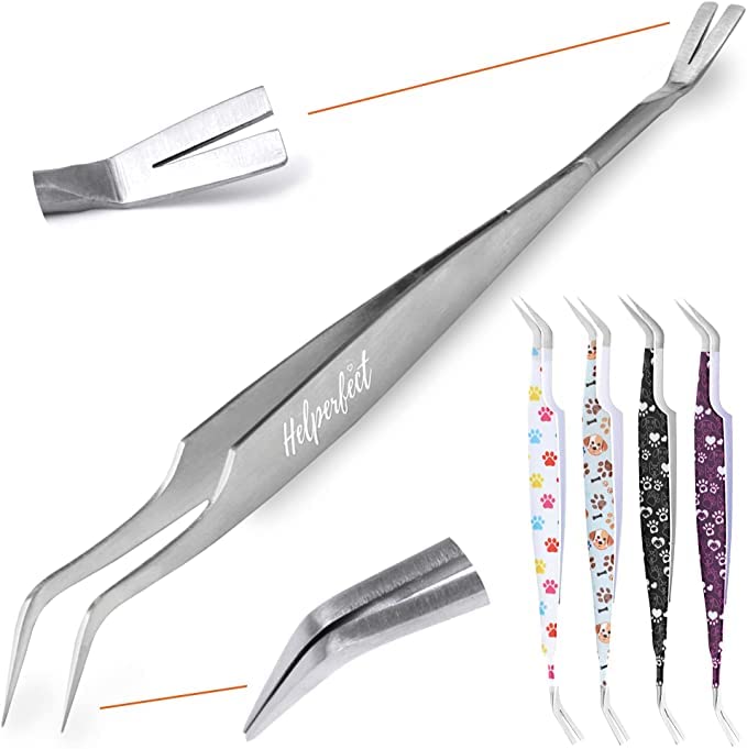 Helperfect Premium 2-in-1 stainless steel tick tweezers for dogs and cats - Gentle & effective tick remover - Consisting of tick tweezers and tick hook - Perfect for all pet owners Silver - BeesActive Australia