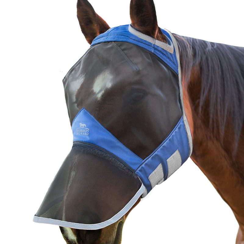 Harrison Howard CareMaster Pro Luminous Horse Fly Mask UV Protection Fleece Padding without Ears with Nose Protection Navy Blue Cold Blood (XL) XL - BeesActive Australia