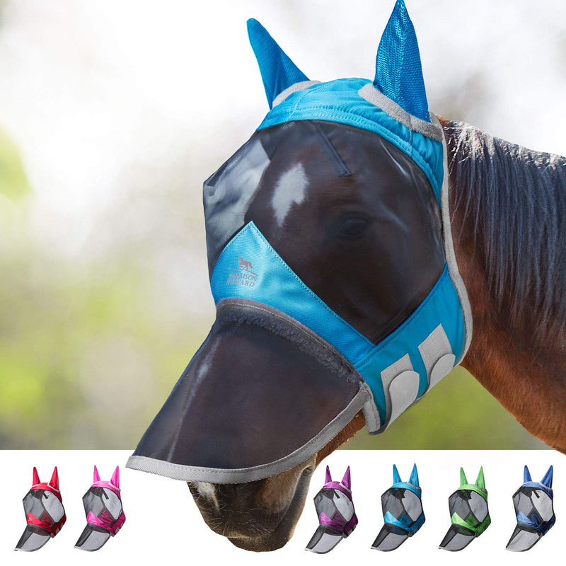 Harrison Howard CareMaster Pro Luminous Horse Fly Mask Large Eye Space Long Nose with Ears UV Protection for Horse Aquamarine M Thoroughbred (M) - BeesActive Australia