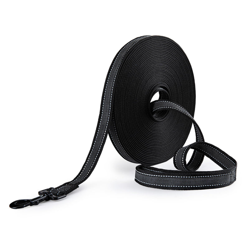 Toozey Tow Lead for Small to Large Dogs with Non-Slip Rubber and Reflective Strips, 5m, 10m, 15m, 20m Soft and Strong Nylon Long Dog Lead and Practice Lead for Training, 15m x 2.5cm Black - BeesActive Australia