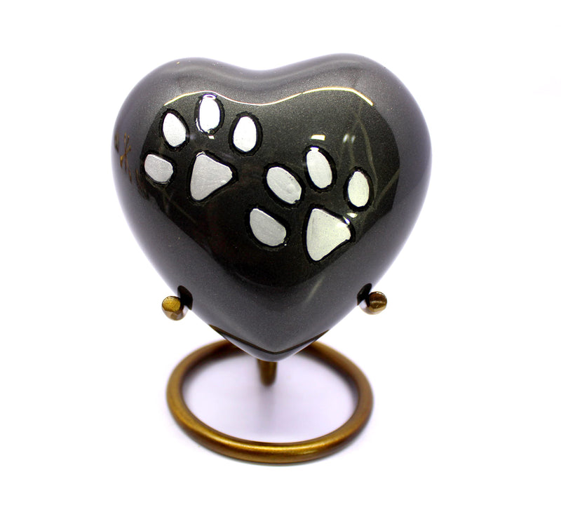 eSplanade Mini Brass Heart Shaped Urn Keepsake Memorial Jar Container Small Urn for Funeral Ashes Funeral Paws Engraved Metal Keepsake with Stand Black 7cm - BeesActive Australia