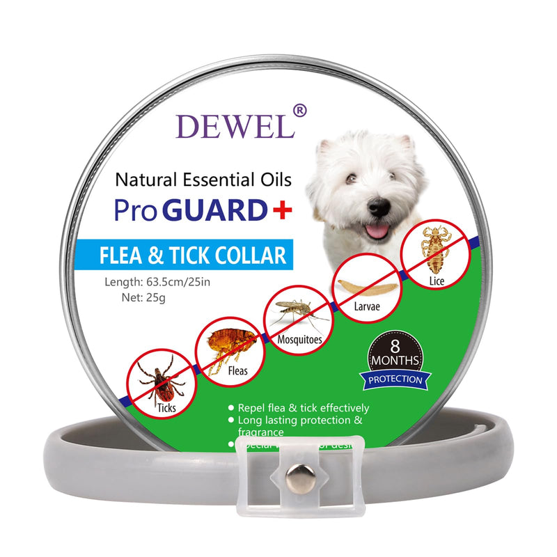 DEWEL 63.5 cm tick collar for dogs, adjustable flea and tick prevention collars, waterproof flea collar against pests, grey - BeesActive Australia