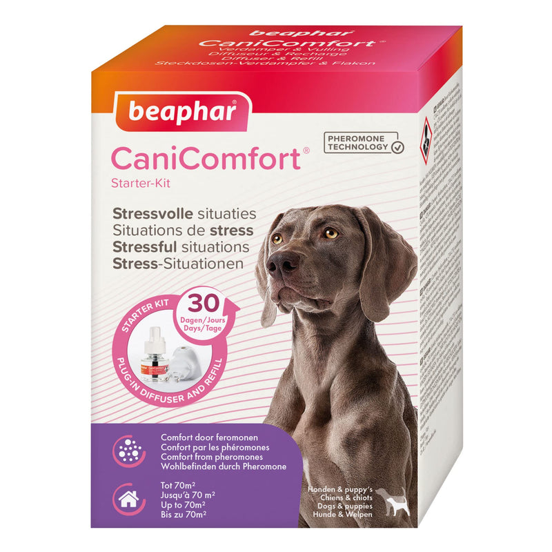 BEAPHAR - CaniComfort® starter kit - socket vaporizer with bottle - for dogs and puppies - pheromone technology - calms in stressful situations - works for 30 days - enough for up to 70 m2 - 48 ml diffuser - BeesActive Australia