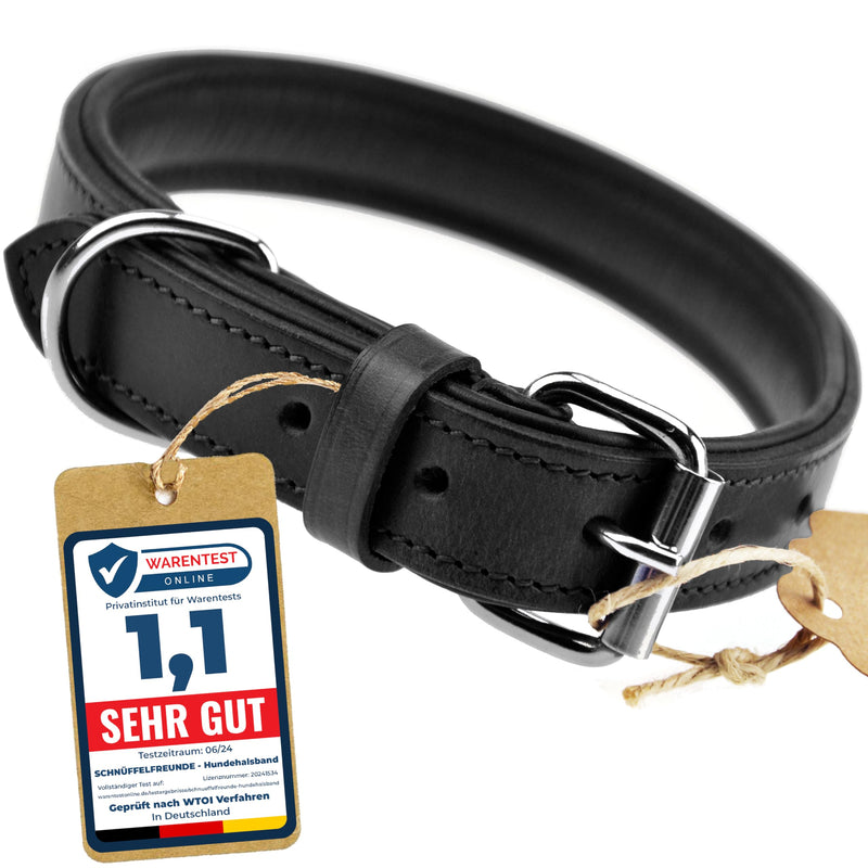 Schnüffelfreunde collar for dogs made of leather, dog collar for large, medium and small dogs, padded leather collar, robust (L - 36-45cm, black) L - 36-45cm - BeesActive Australia
