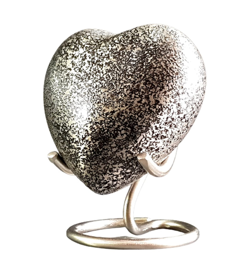 eSplanade Mini Heart Shaped Metal Cremation Keepsake Memorials | Small urn with wave pattern and stand for ashes | | Multicolor - 2.75 inch (Silver) Silver - BeesActive Australia