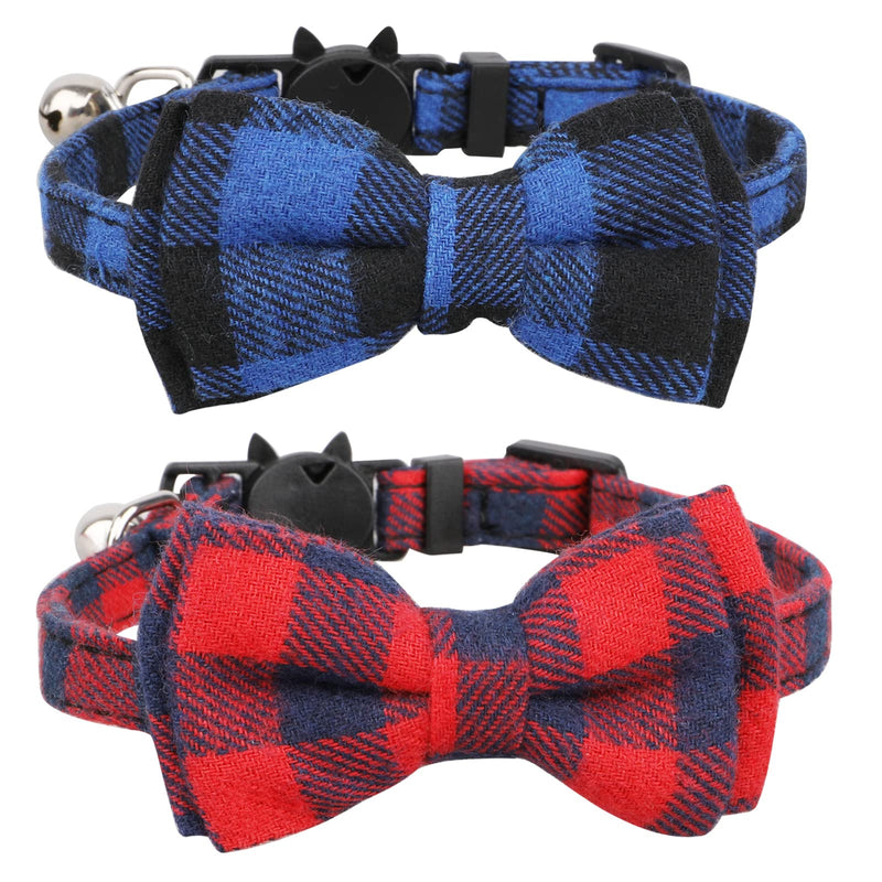 CIUJOY 2pcs cat collar with safety clasp and bell, adjustable from 7.8-10.2 inches, cat collar elastic, cat collars with bow tie for kittens - BeesActive Australia