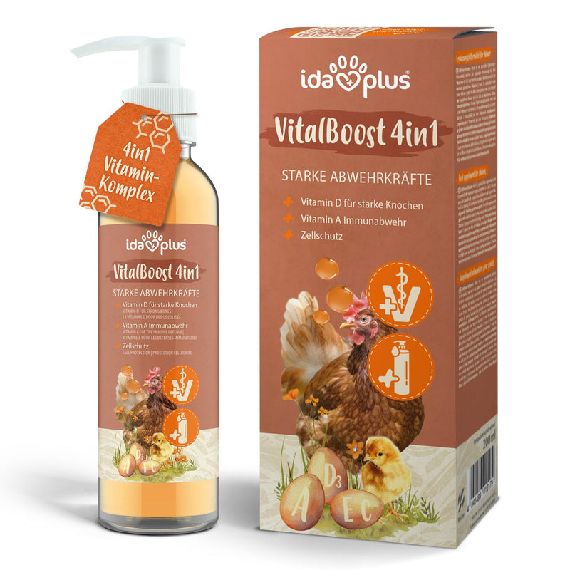 Ida Plus – VitalBoost 4in1 200 ml – vitamin concentrate with vitamin ADEC for strong defenses & stable growth – feed supplement for the vitamin supply of chickens, ducks and poultry - BeesActive Australia