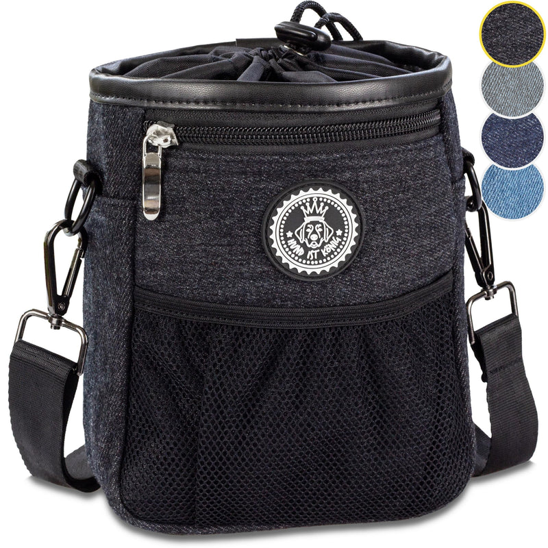 DOG IS KÖNIG® Premium treat bag for dogs - the all-rounder - robust food bag for dogs with plenty of storage space for walking and dog training - with poop bag dispenser and training ebook Black: 16 x 18 x 6cm (W x H x D) - BeesActive Australia