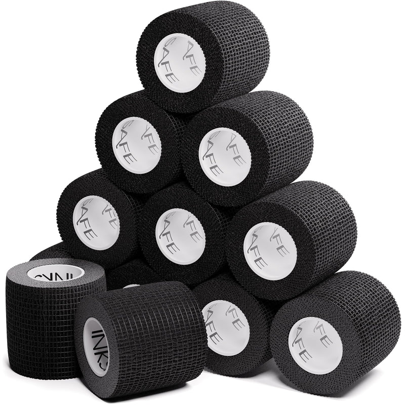 Inksafe Black Self Adhesive Cohesive Bandages Adhesive Bandage Grip Wrap Tattoo 5cm x 4.5m Box of 12 - BeesActive Australia