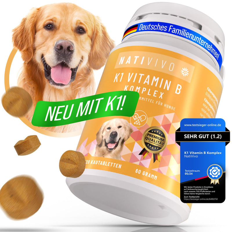 NatiVivo® Premium Dog K1 Vitamin B Complex high dosage including B12 and folic acid. Strong nerves through everyday life! Tablets Made in Germany! Dog - BeesActive Australia