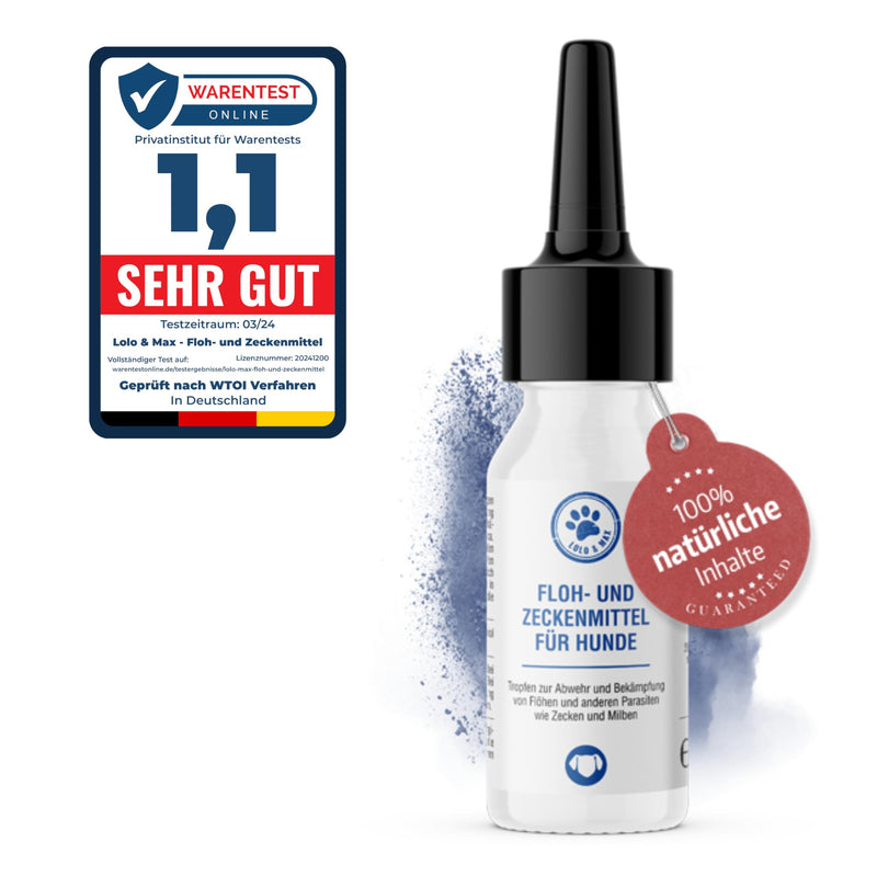 Lolo & Max - Flea & tick treatment for dogs 100% natural spot on - Up to 8 months defense and control of fleas & other parasites (ticks, mites, lice, hair lice, bedbugs) - 40ml - BeesActive Australia