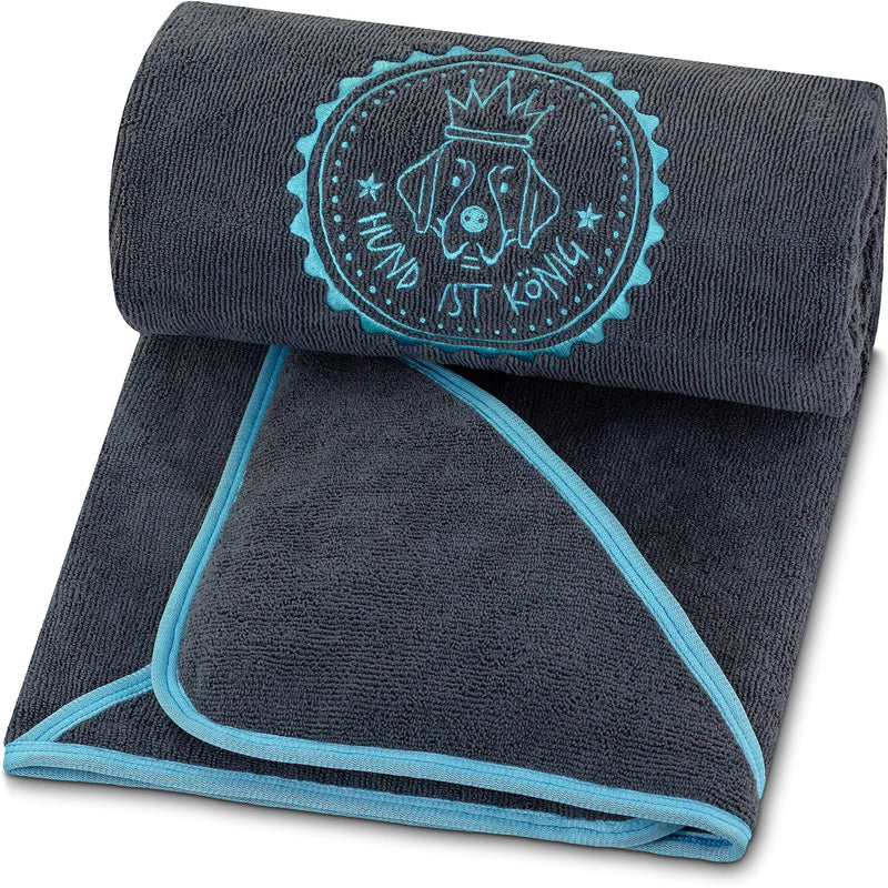 DOG IS KÖNIG® extra absorbent dog towel - dog towel made of microfiber with 4 openings - soft XL microfiber towel for dogs - premium dog drying towel, quick-drying dark gray-turquoise [130x75cm] - BeesActive Australia