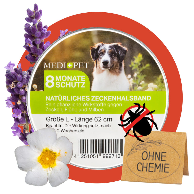 MEDIDOG Natural tick collar - size L 62 cm, for medium and large dogs - with cistus and lavender oil - without chemicals - BeesActive Australia