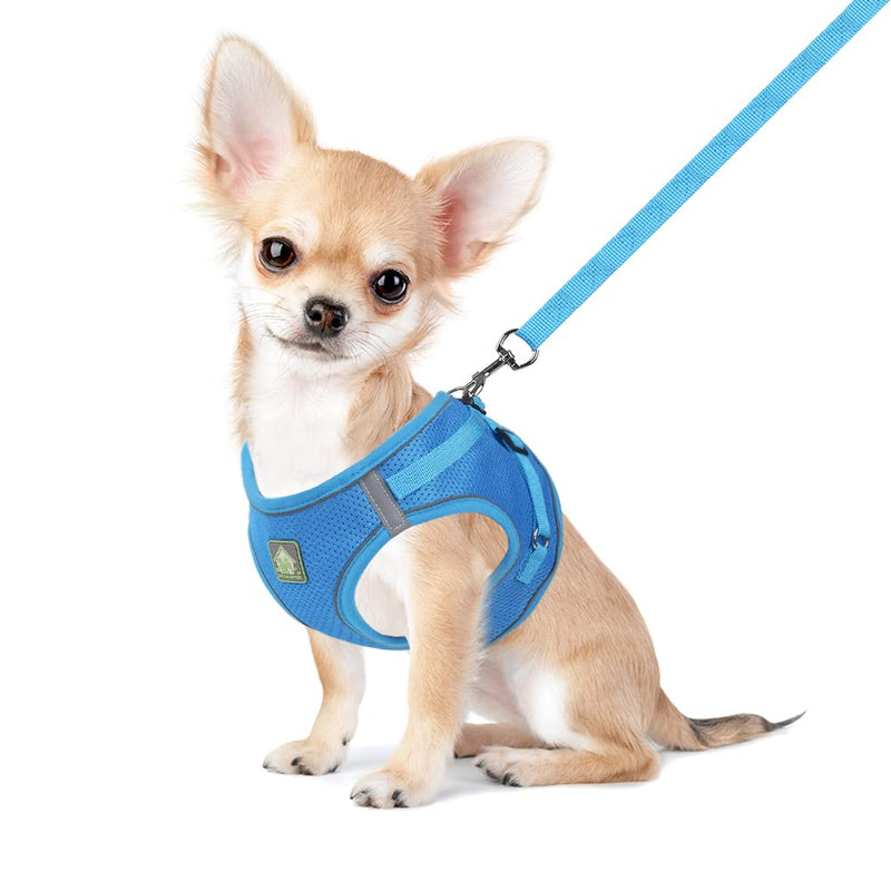 FEimaX Dog Harness with Leash for Small Medium Dogs Cats Soft Mesh Puppy Harness Breathable Chest Harness Adjustable Reflective No Pull Vest Chihuahua Cat XS (Chest 26-29cm) Blue - BeesActive Australia