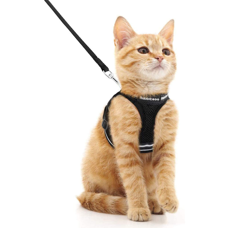 rabbitgoo Cat Harness with Lead, Escape-Proof Cat Lead with Harness, Cat Harness, Kitten Adjustable Soft Kitten Vest with Reflective Strips for Small Cats, Black M M (Pack of 1) - BeesActive Australia