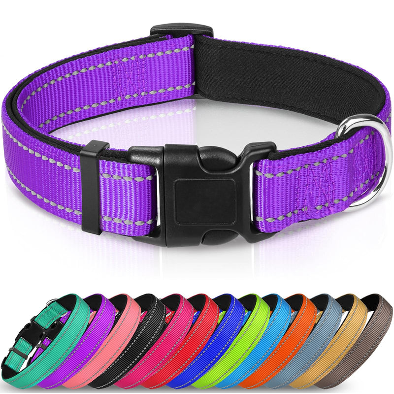 Joytale Dog Collar, Padded Wide Dog Collar Made of Neoprene Nylon Dog Collar Adjustable for Medium Dogs, Soft and Reflective Dog Collars, M, Purple M (Pack of 1) - BeesActive Australia