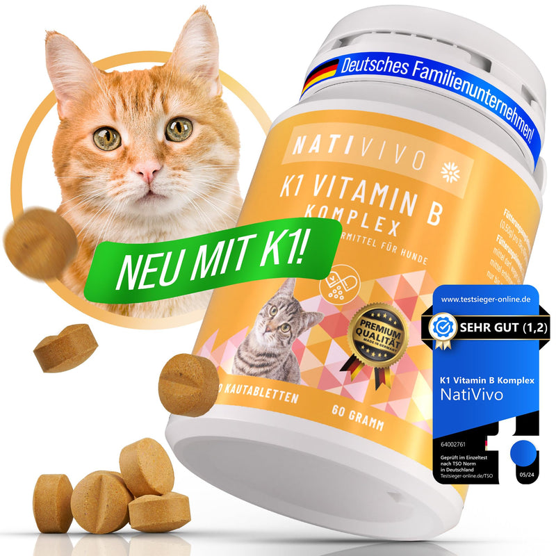 NatiVivo® Premium Cat K1 Vitamin B Complex high dosage including B12 and folic acid. Strong nerves through everyday life! Tablets Made in Germany! Cat - BeesActive Australia